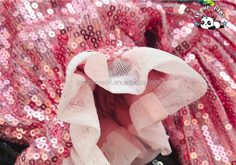 LEZONKIDS - Children Clothing Sparkle Rose Flowers Puff Sleeves Sequin Party Gown Dress for Kids